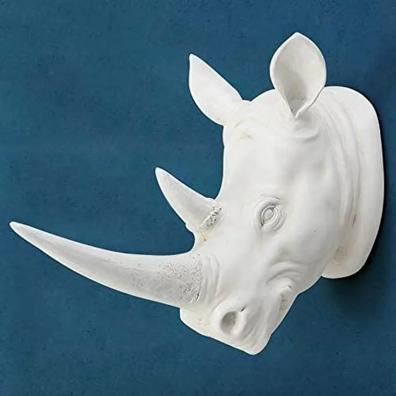 Decorative handmade polyresin wall mounted rhino head sculpture resin hanging decorations animal head statue