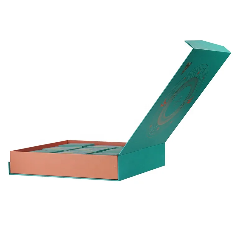 Recycled luxury custom rigid cardboard clamshell paper box food moon cake biscuits candy chocolate magnetic packaging box