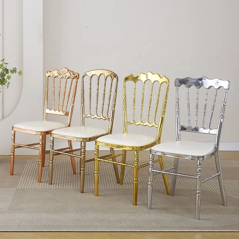 Royal Stackable Acrylic Golden Aluminium Napoleon Wholesale Banquet Dining Hotel Wedding Chair