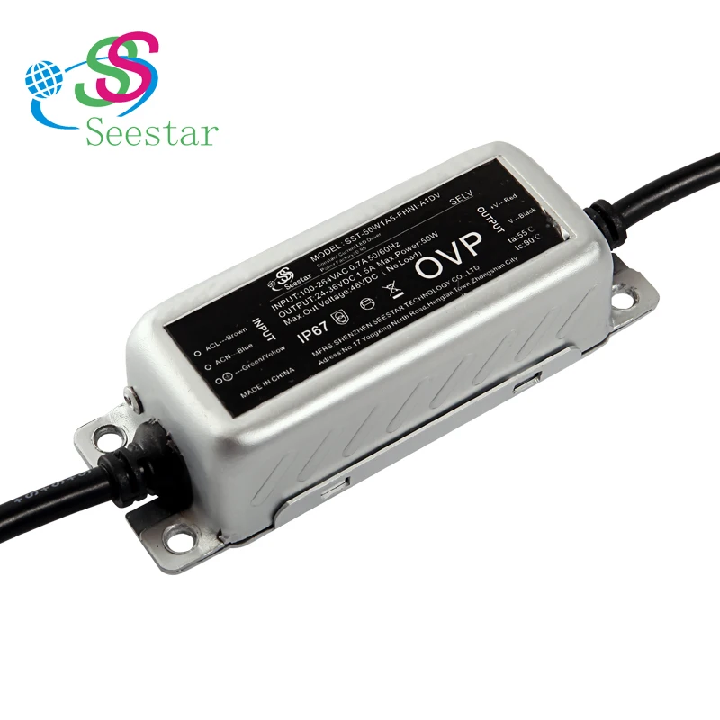 50W IP65 LED Driver  100-264VAC 27-42VDC 1200-1500mA 6KV PF>0.9 LED Driver with OVP  led street light driver