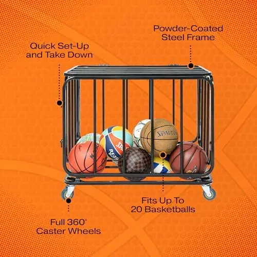 Sports Entertainment Metal Organizer Cage Wheels Basketball Storage Bin Ball Cart and Holder for Effective Storage Management