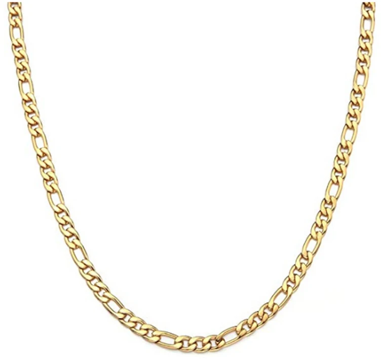 
fashion 60 cm /24 inch hiphop necklace ,4-7.5 mm Figaro stainless steel chain with real 18k gold plating 