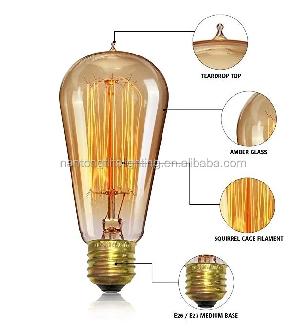 Edison ST40 ST64 7W Clear Glass Light Bulb round Outdoor Patio String Light with E12 Base and Brass Material