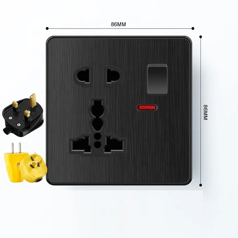 Fashion Brushed Black Light Wall Switch UK Africa Electrical Switches Socket 1Gang 2Way Dimmer Curtain Switch USB Socket