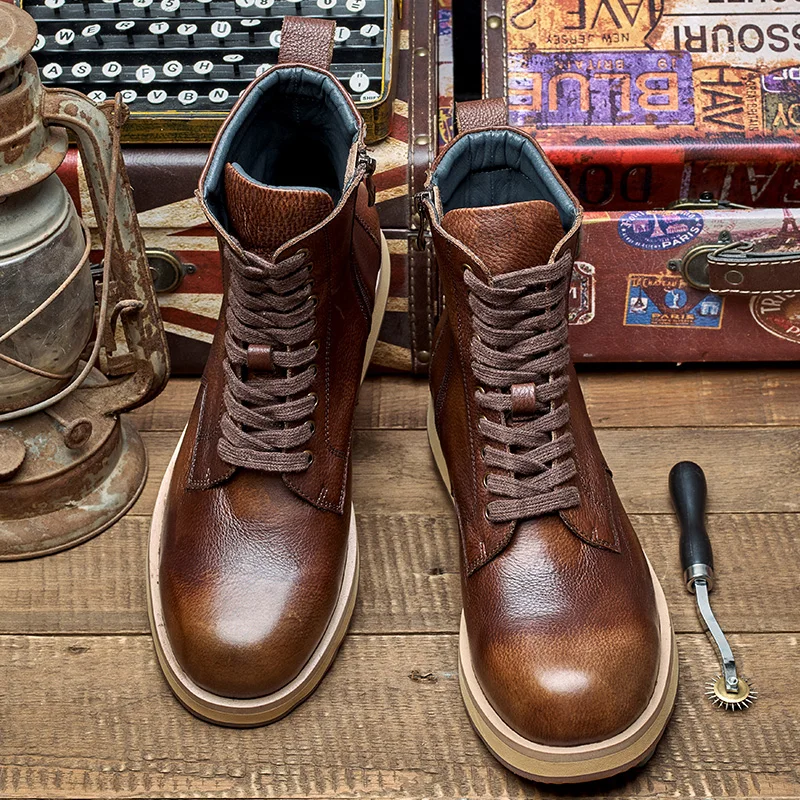 High quality leather mens fashion boots Premium tresemme botanique mens custom leather boot Rubber Sole Outdoor shoes