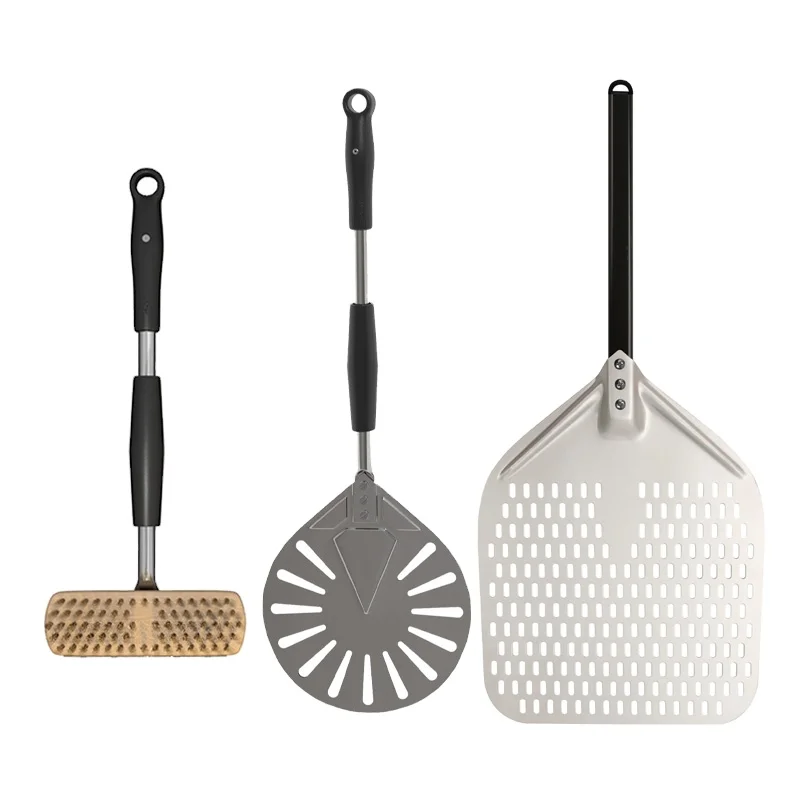 Best selling baking tool Hot Sale Hard Aluminum Perforated Pizza Peel Set goods in stock pizza oven brush