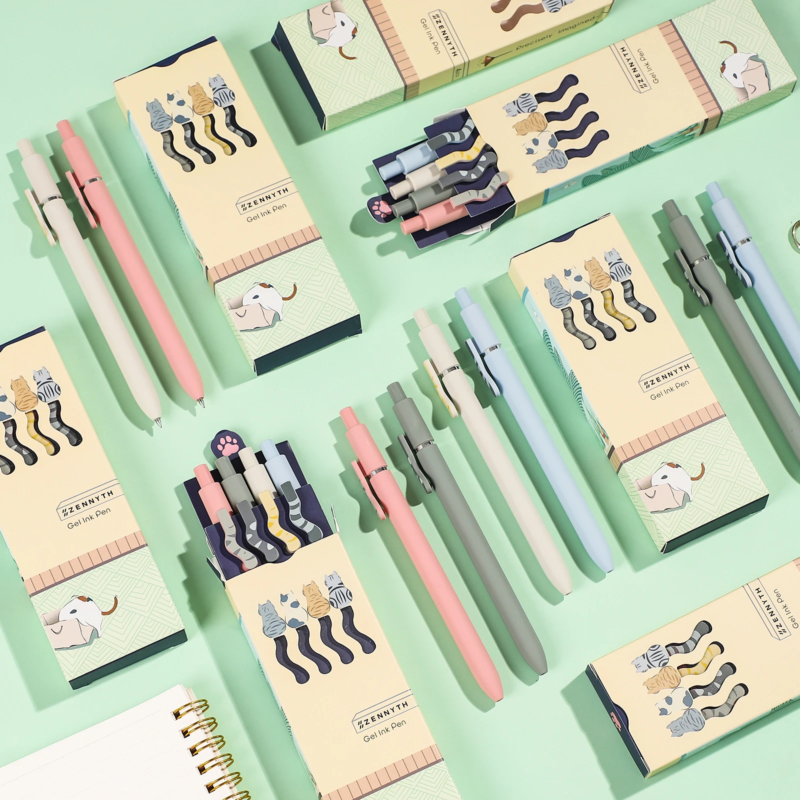 4Pcs/Set Cute Cat Cartoons Gel Pen 0.5mm Black Ink Retractable Ballpoint Exam Pen For Writing Kawaii Stationery Supplies