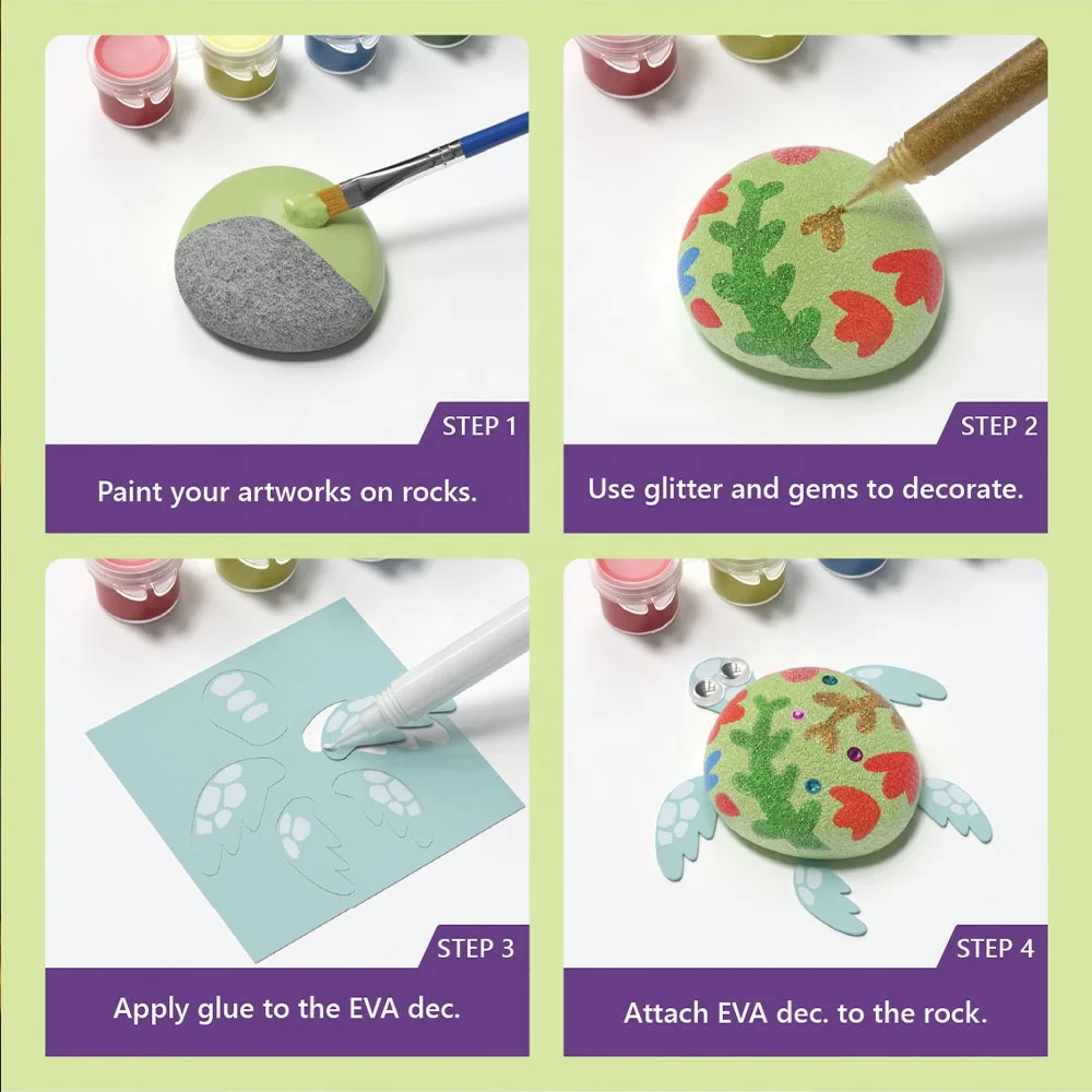 Creative Rock Painting Kit EVA Dec. Colorful Animal Rocks DIY Arts & Crafts for Kids