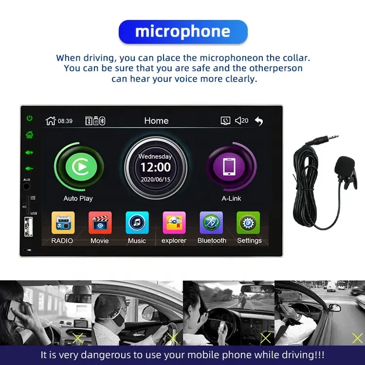 7 Inch Universal 2.5D Touch Screen Android Auto wired Carplay Multimedia 2 Din Car Lcd Dashboard Auto Music Car Video
