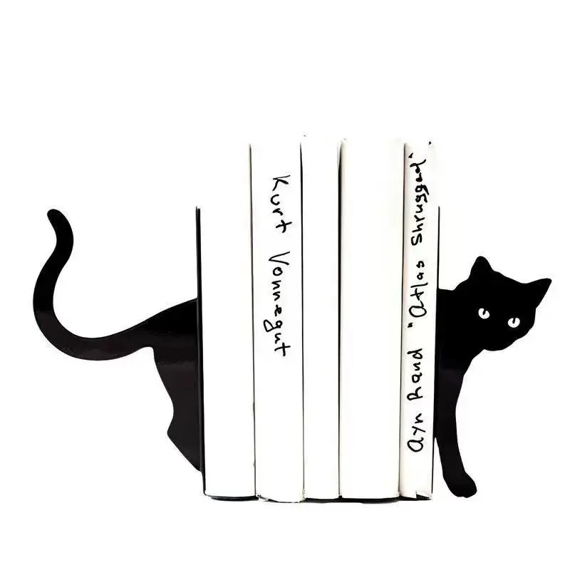 Personalized Wholesale 2pcs Creative Black Cat Metal Bookends Modern Laser Cutting Decorative Black Cat Bookstand Metal Stand