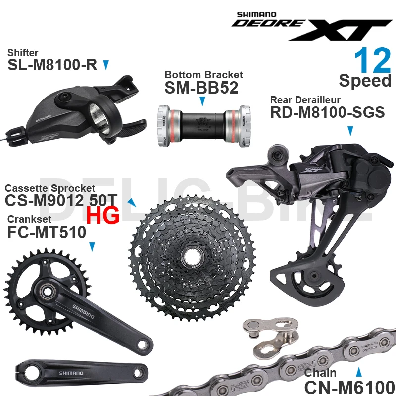 SHIMANO DEORE XT M8100 12 Speed Groupset with Shifter Rear Derailleur CRANKSET and Cassette Sprocket 50T/52T CN-M6100 Chain