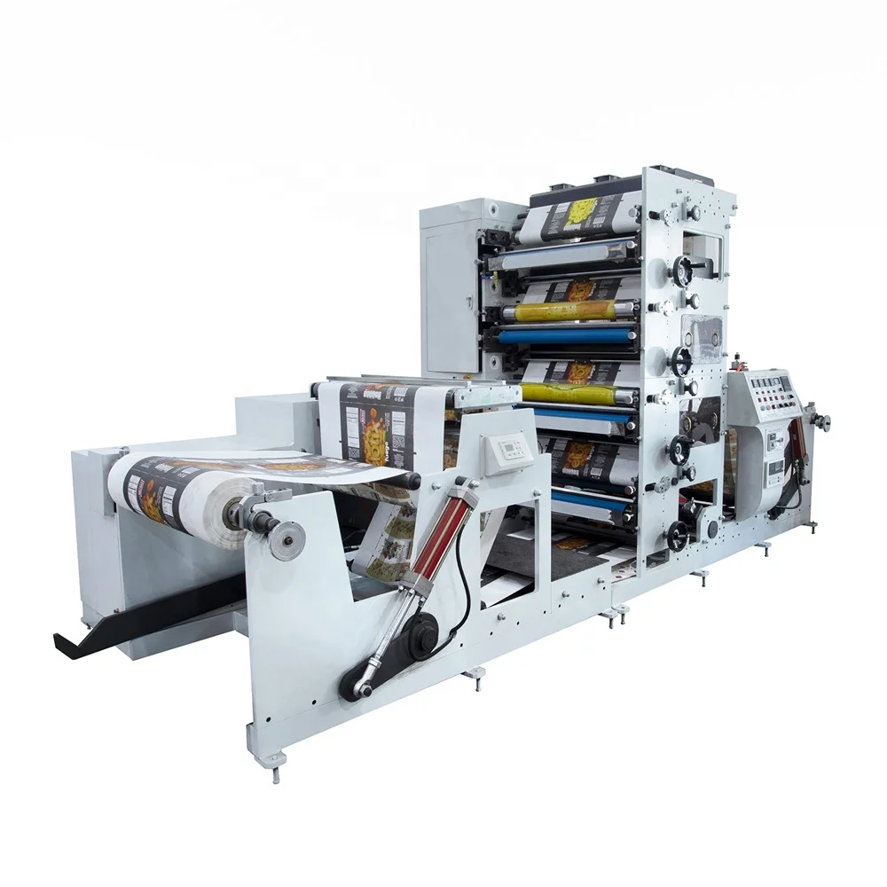 HJRY-850 4 Color Turn Bar Flexo Printing Sticker Carton Hamburger Paper Film Foil Flexographic Printer Machine