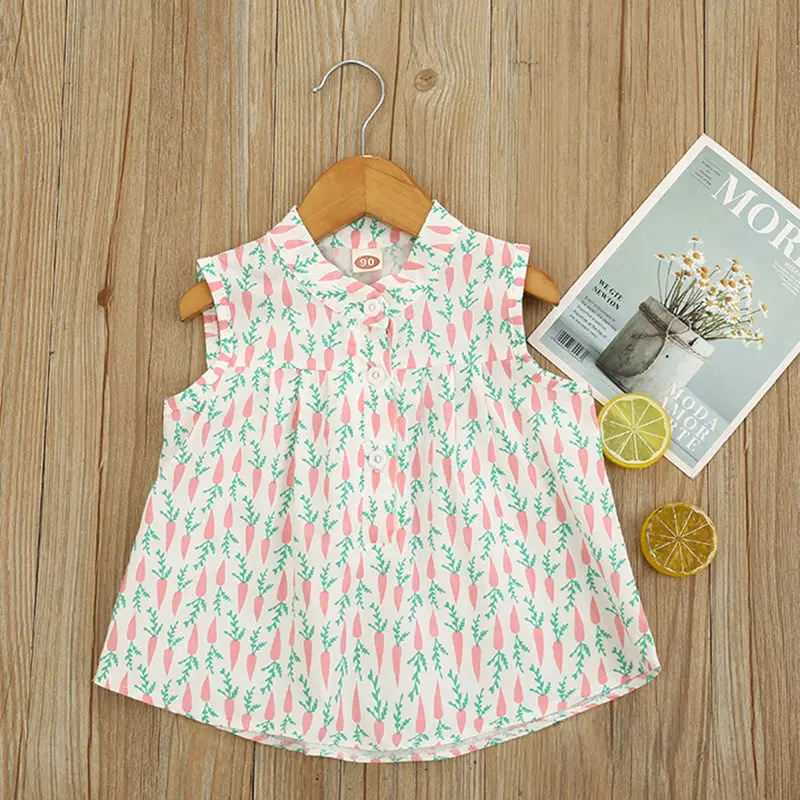 
Baby kids Girls Summer sleeveless shirt 2-6 years girls casual fashion strawberry cotton Princess Baby Shirt tops P2009 