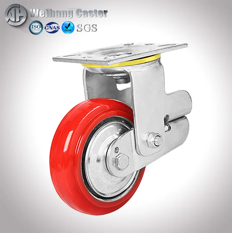 WH 6*50 pu wheels  swivel spring loaded casters shock Absorber Casters wheels heavy duty pu&Iron red wheels