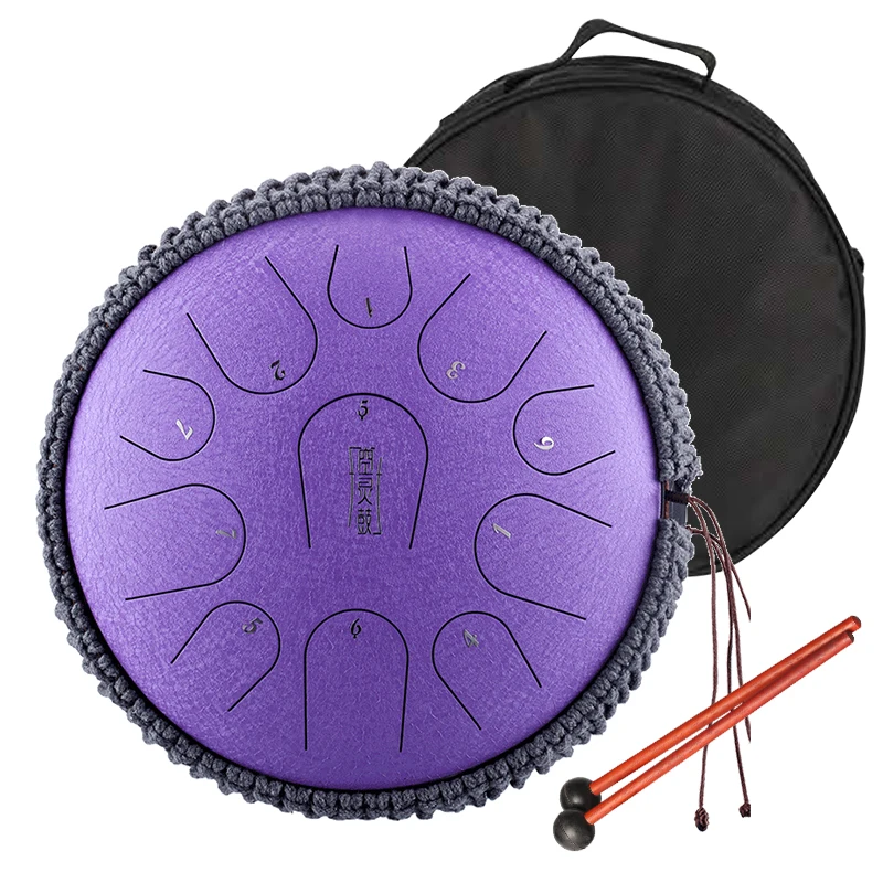 Hluru Steel Tongue Drum Musical Instruments Drums Kit 11 Note 12.5 Inch Hanpan Tank Drum Percussion Instrument TB11