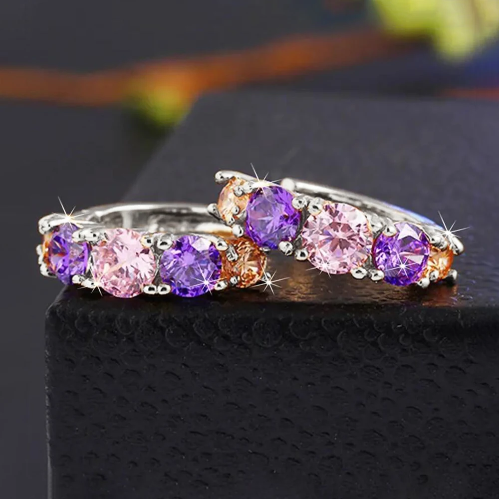 CAOSHI Hot Selling Multi Stone Small Hoop Earrings Silver Gold Plated Brass Jewelry Fashion Huggie Ladies Earrings for Woman