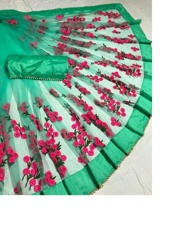 Ethnic Garment Party wear Designer saree surat Embroidery work net fabrics and pearl stone work saris with pearl lace border