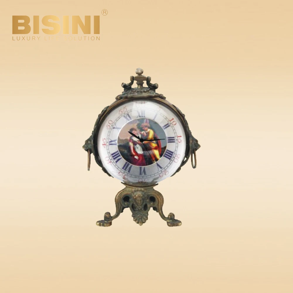 Vintage timepiece Creative desktop clock Handy antique Vintage simple spherical shape watch Pure copper mechanical clock