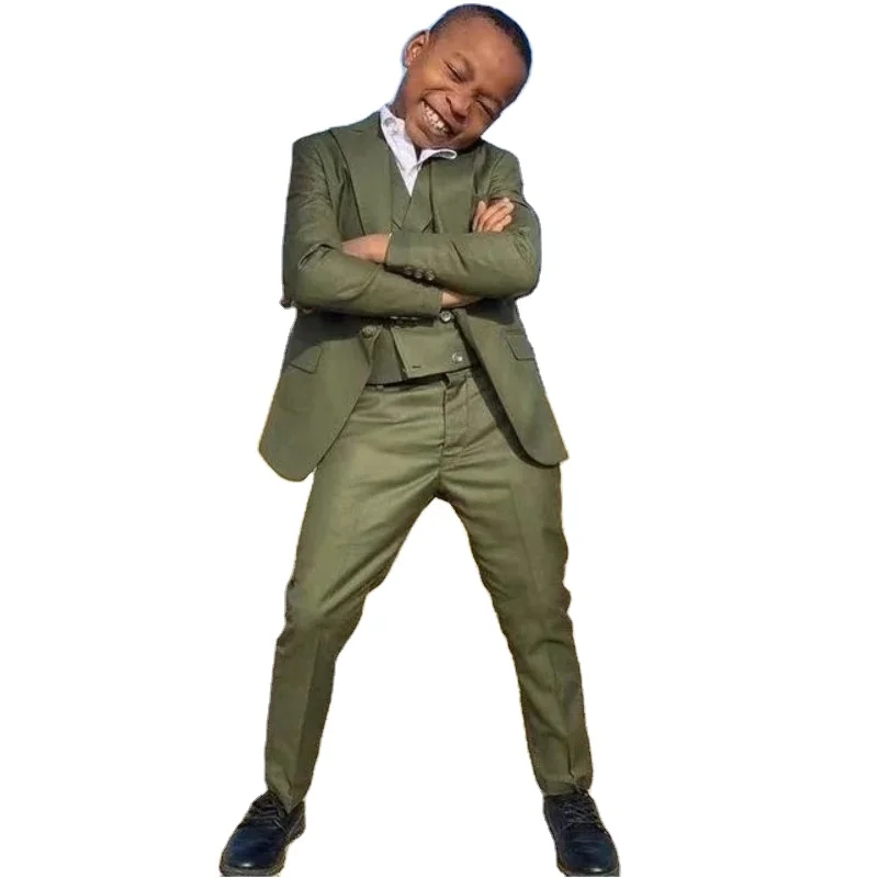 Green Boys Suit Set Wedding 3 Pcs Children Party Formal Wear Kid Stage Celebrity Clothes Performance Wear Coat+Vest+Pant