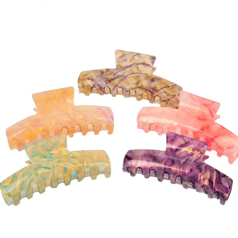 Light rainbow color acetate elegant Girls Acrylic hair claw leopard fresh hair head grasping clip fabric headdress