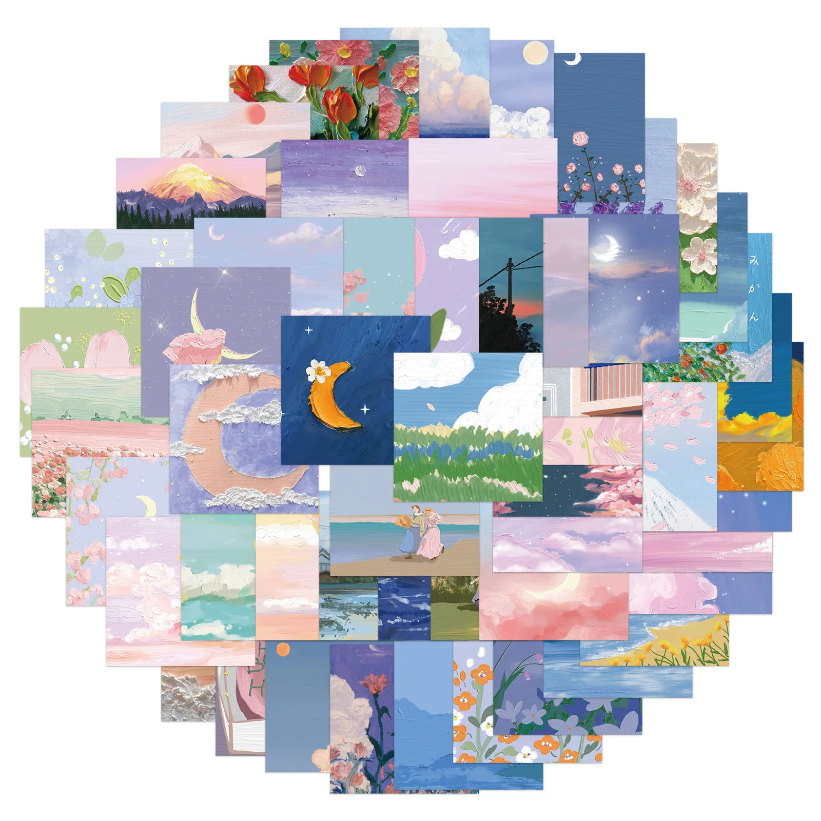 
56 Pcs/Pack INS Creative pink purple landscape painting oil painting flowers girls stickers for Laptop Car Bike smartphone label 