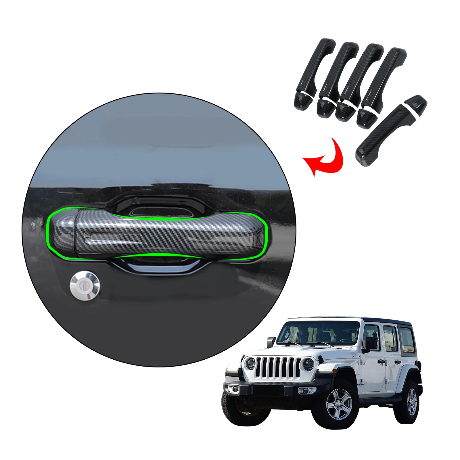 ABS Car Exterior Accessories Side Door Insert Handle Panel Cover Trims Straps For Jeep Wrangler 2018