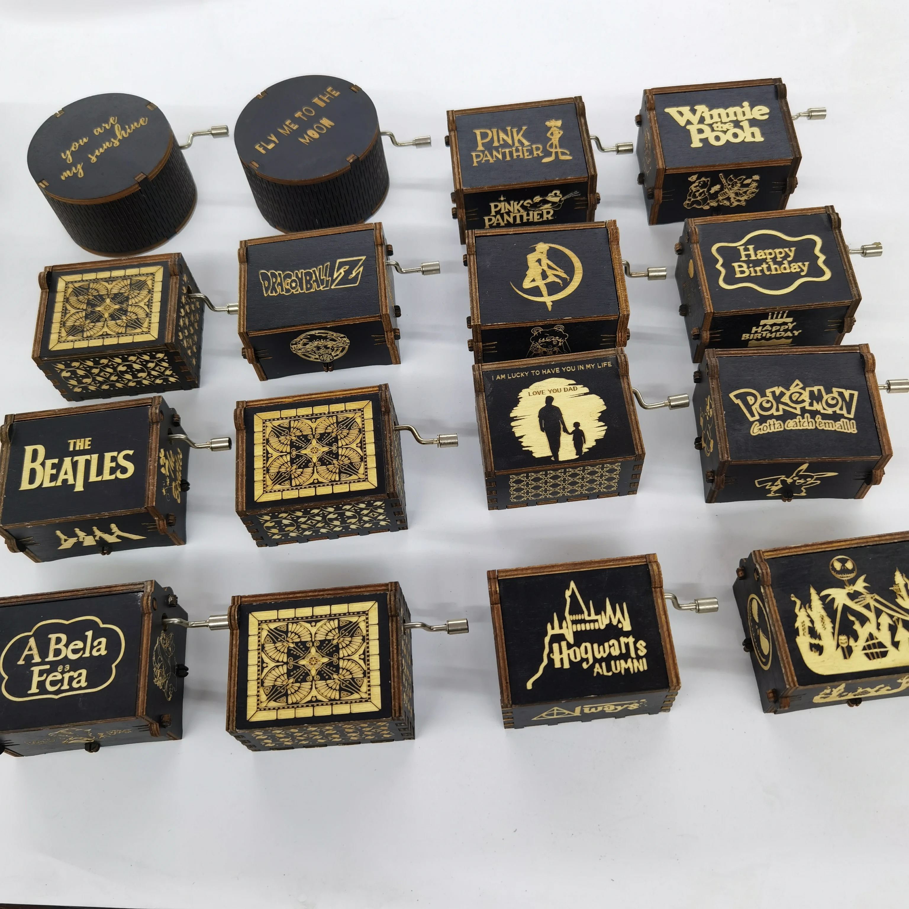 Factory Custom LOGO Wooden Mini Harry Movie Potter Hand Cranked Wooden Music Box For Holiday Gifts Birthday Gift