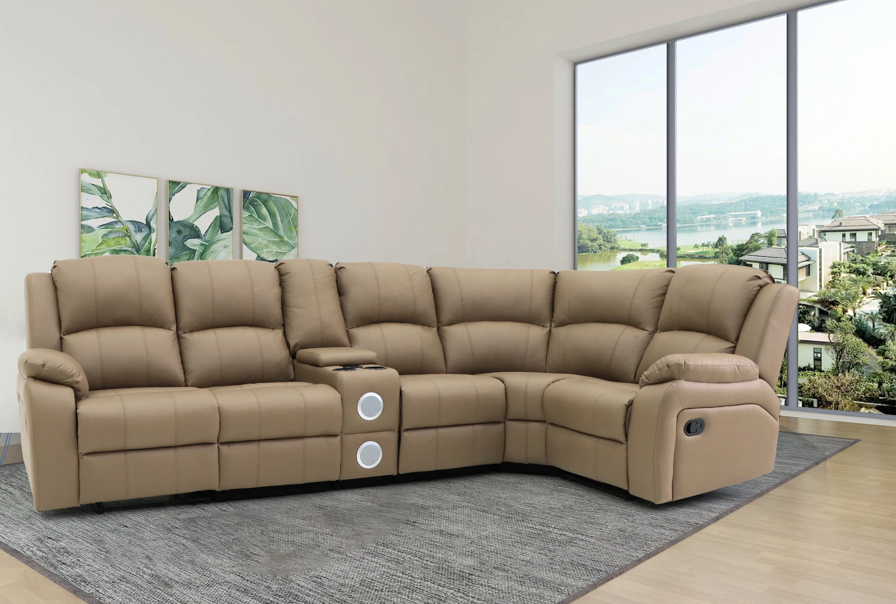 Geeksofa ZOY  Factory Direct Sale Recliner Sofa Set Synthetic Leather 5 Seats With USB Music Speaker For Living Room Furniture