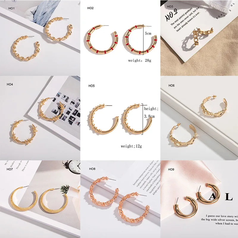 New vintage circle alloy oversized big hoop pearl gold plated earrings C-shaped geometric metal earrings for women hoop mix