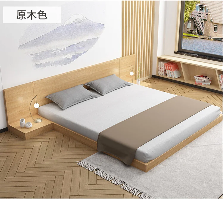 RG Japanese Tatami Bed Simple Low Bed 1.2/1.5/1.8 m Double King Size Low Bed Attic Apartment Homestay