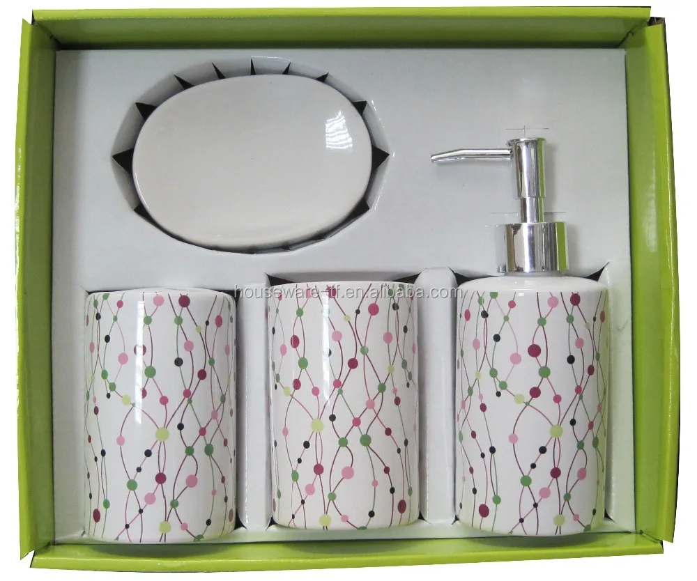 Amazing Household  Printing Ceramic bath set of 4  Popular Ceramic Bath Accessories Pack of 4