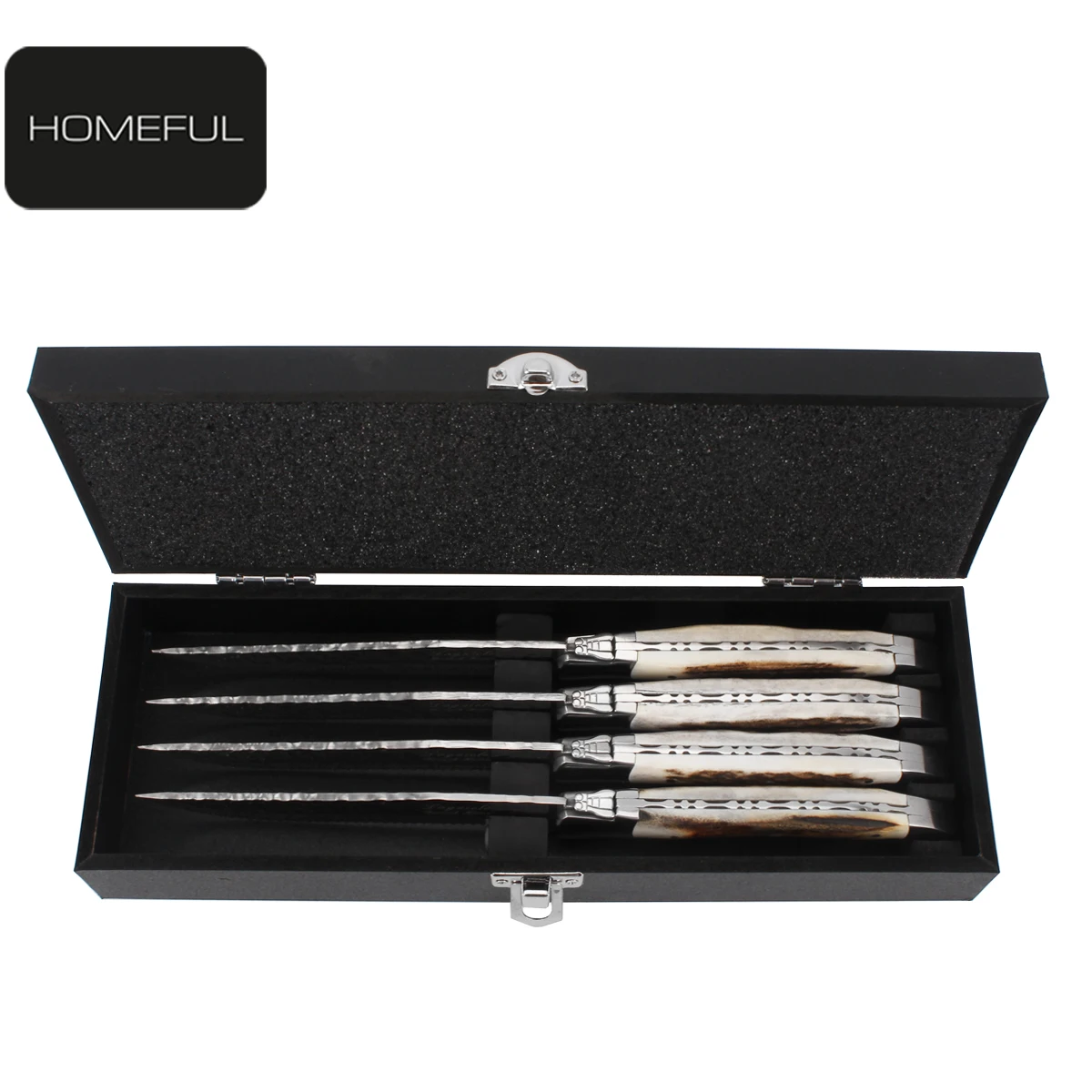 Laguiole Luxury Stainless Steel BBQ Serrated Steak Knife Set Premium Quality Kitchen Knife with Wood Bone Handle and Laser Logo