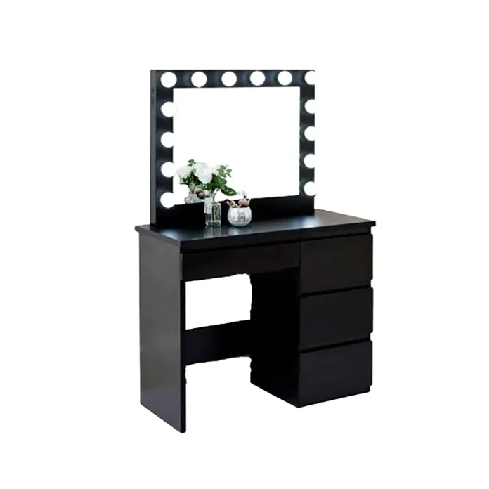 Nordic Luxury Tocador Paint Makeup Vanity Table Storage Drawer Dressing Table Mirrored Dresser with Light