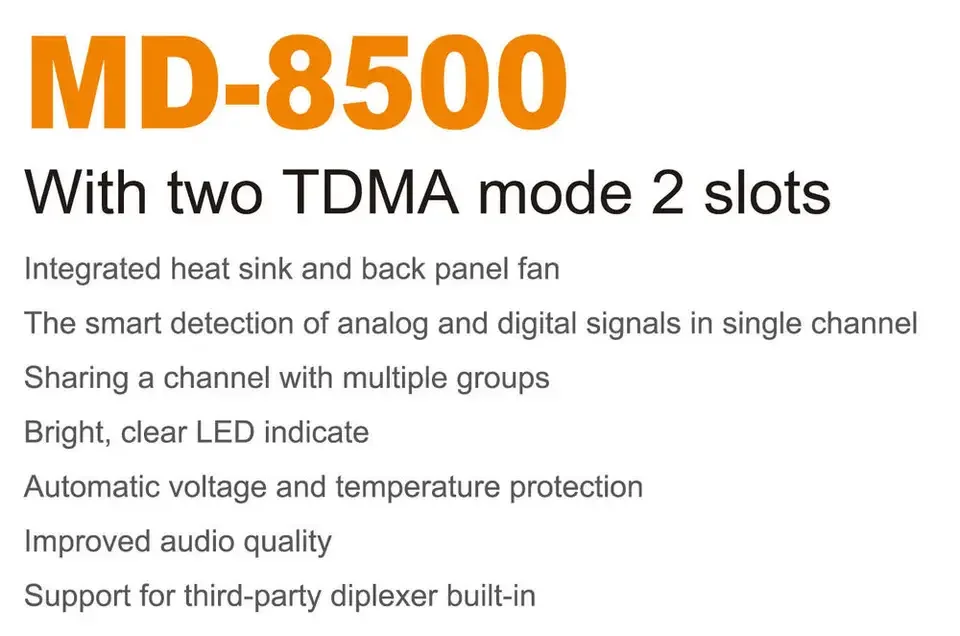 DMR wireless network repeater MD-8500 50W/25W selectable digital radio base station TDMA 2 time slots amateur radio repeater