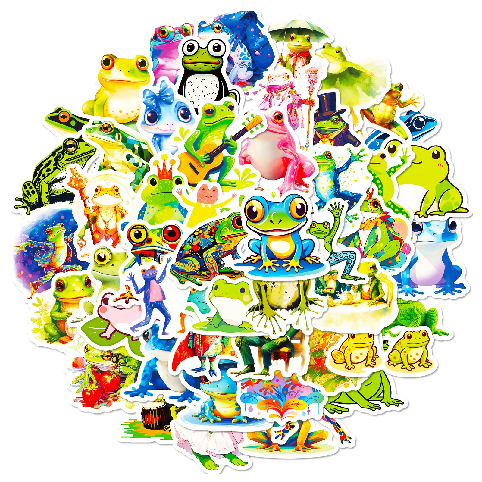 50Pcs Cute Green Cartoon Frog Graffiti Stickers For Refrigerator Wall Decor Vinyl Colorful Frogs Sticker