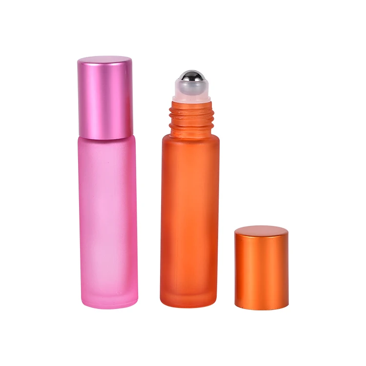 Customized 10ml Transparent Mini Refillable Cylinder Glass Perfume Roll On Bottle With Roller Screw Top Lid