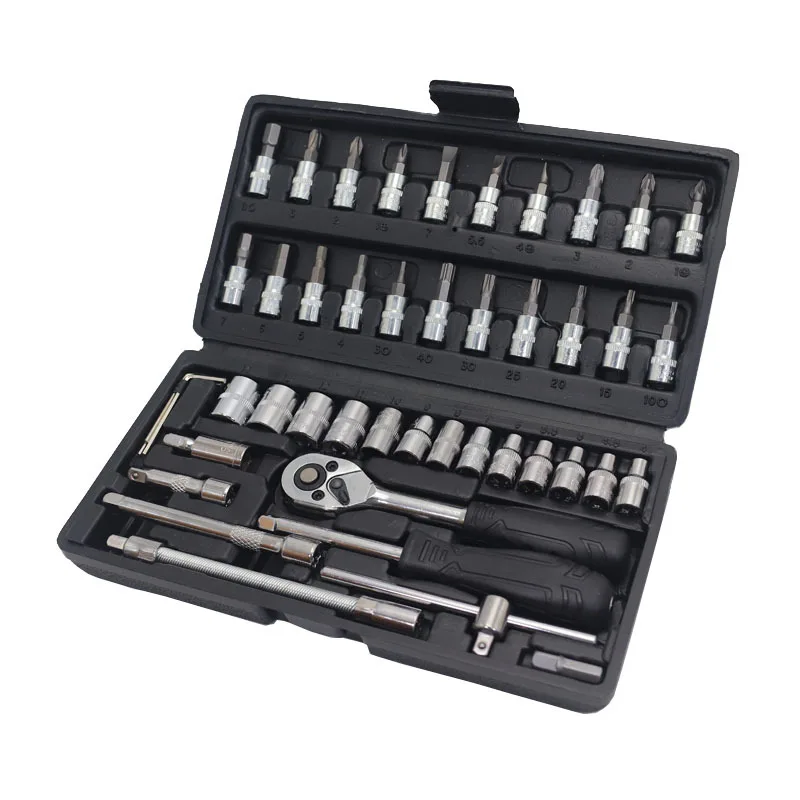46pcs Mechanic Socket Wrench Tool Set Combination Car Repair Tool Box