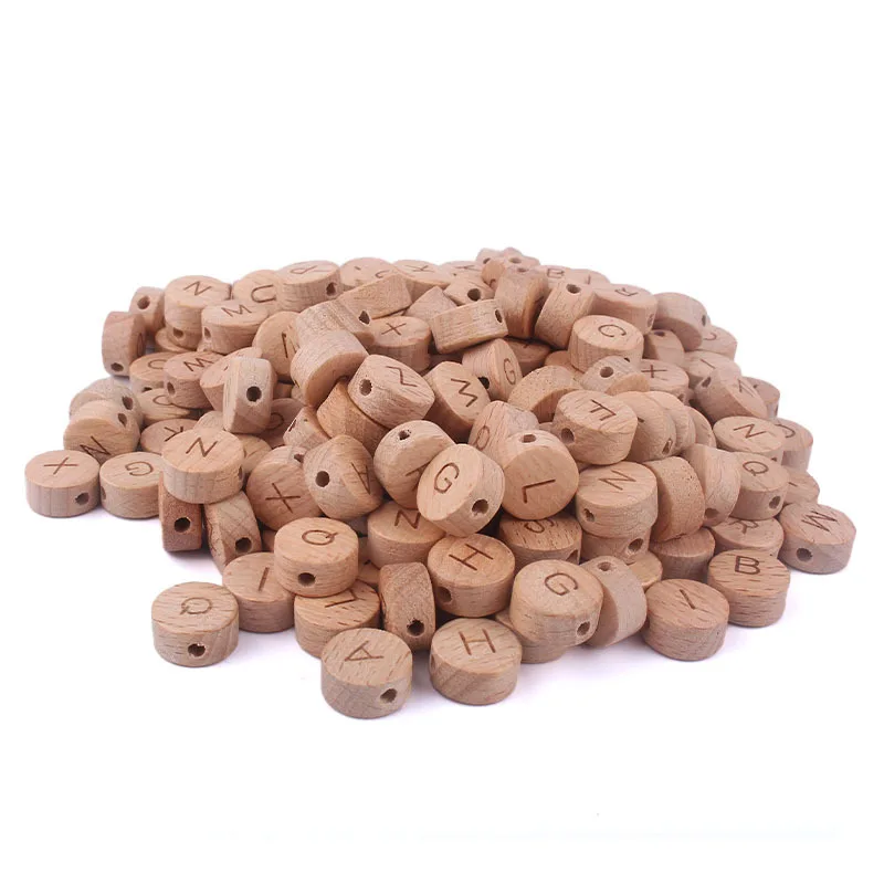 15mm Flat Round Beech Wood English Letter Alphabet Wooden Beads DIY Teething Accessories