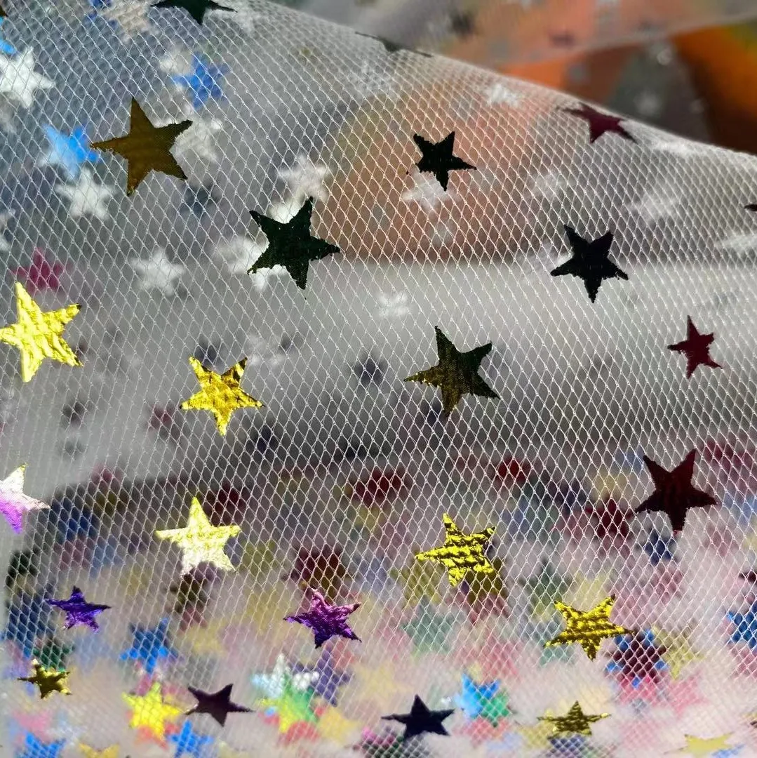 foil printing dot tulle fabric
