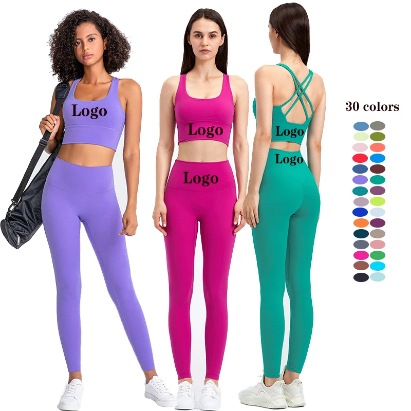 Summer Women Ombre Naked Feeling High Impact Bra Fitness Pants Sport Wear Workout Legging Yoga 2 Piece Set For Girls
