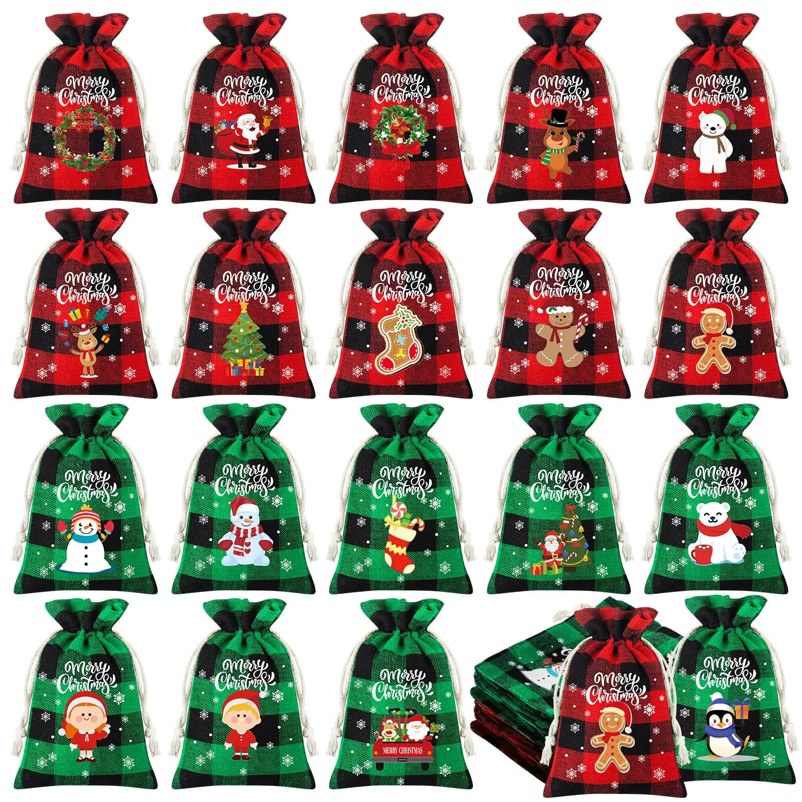 Reusable Christmas drawstring gift bags fabric Christmas gift packaging bags high-quality drawstring fabric gift bags wholesale