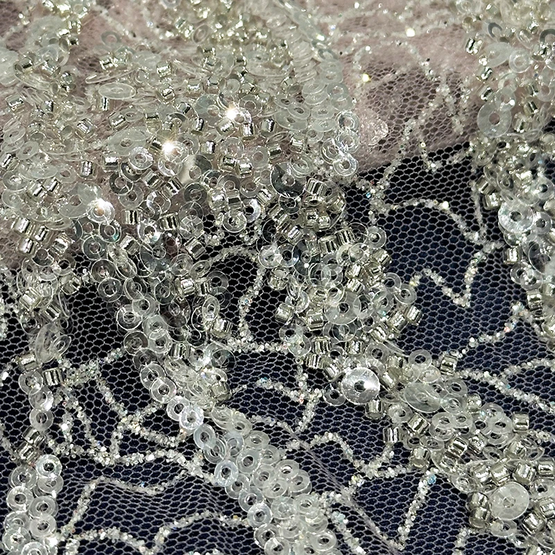 Hot sales china wholesale embroidery mesh crystal sequin lace fabric embroidered fabric for ladies african bridal lace fabric