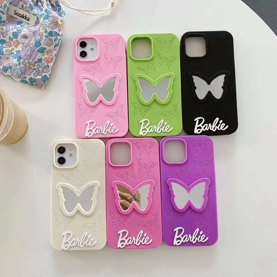 Barbie bow phone case Barbie mirror Barbie quicksand makeup mirror Silicone phone case