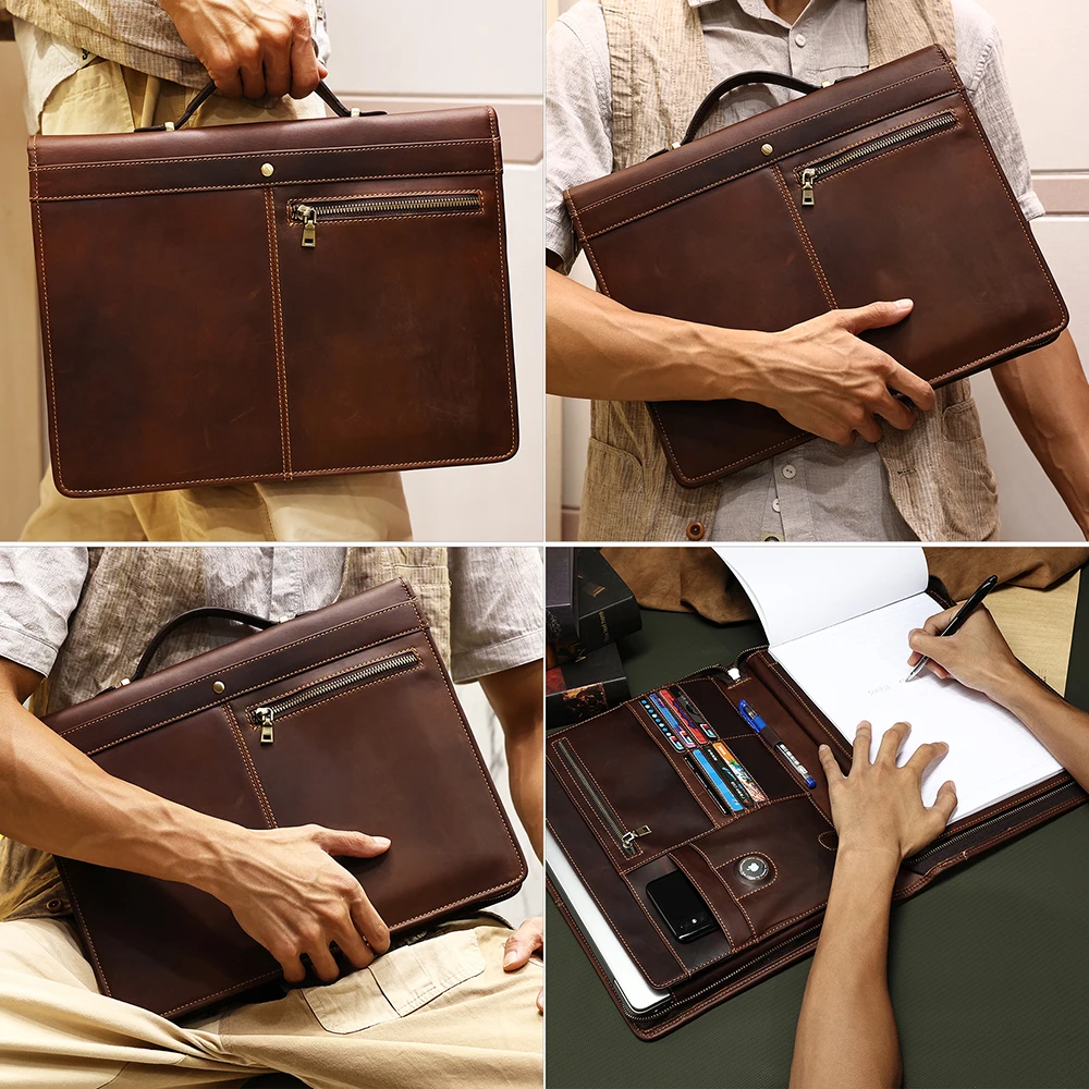 Портфель папка Padfolio для ноутбука Ipad чехол на молнии с логотипом из натуральной кожи ручками кожаный портфель 13 3 \