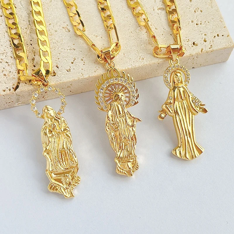 Factory Women Jewelry 18K Gold Plated Virgin Necklaces Micro  Zircon  Mary Pendant Necklaces