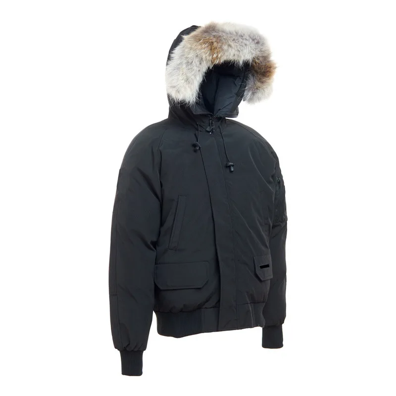 Canada Hot Casual Outdoor Down Jacket For Men High Weight Goose Down Stuffed Wolf Hair Hooded Men Short Winter Down Coat