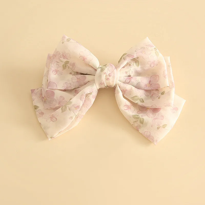 Factory Direct Sale New Design Flower Printing Fabric Bow Hair Clip Fresh Style Large Bow Barrette for Girls Decorative Hairpin