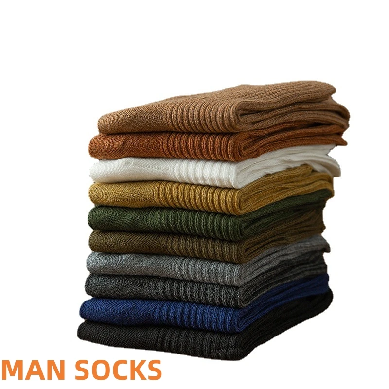 Top Breathable Sweat Absorption Wear Resistant 100 Cotton Stripes Men Office Work Socks