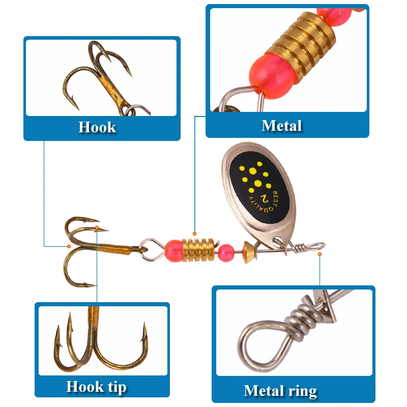 YX-69 Metal spinner bait fishing lures hard trout spoon lure