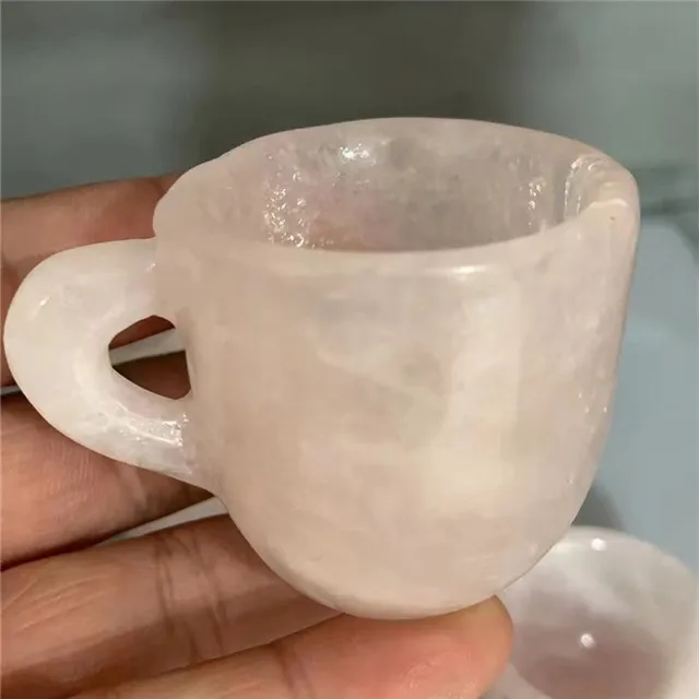 New arrivals 2 inch carved crystals crafts  healing stones natural rose quartz cup for home decoration